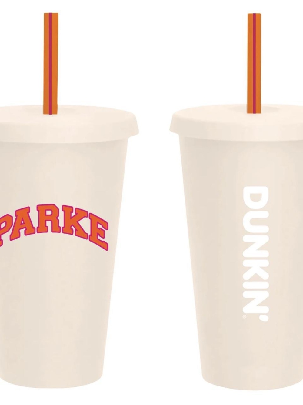 Parke x Dunkin Cream Reusable Tumbler with Pink-Outlined Orange Logo